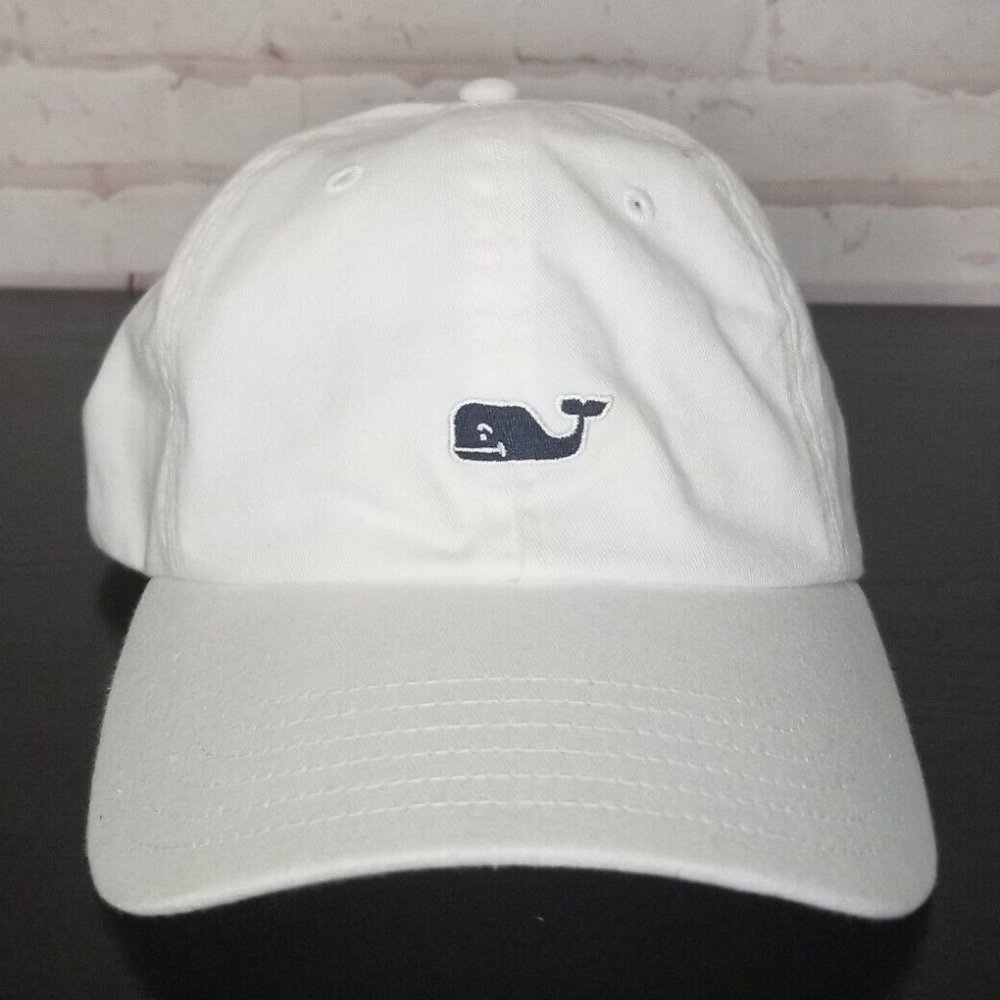Vineyard Vines Solid White Cap Buckle Back Navy Blue Embroidered Logo Mens